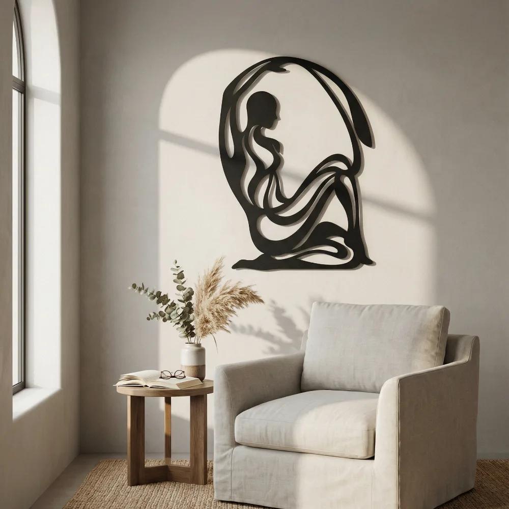 Abstract Female Figure Metal Wall Art – Contemplative Embrace, Primary Bedroom Decor — 7