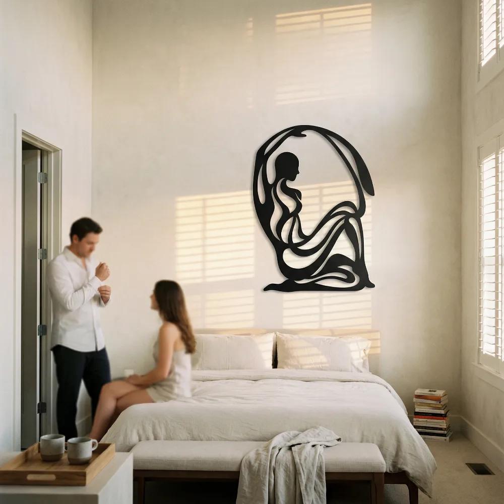 Abstract Female Figure Metal Wall Art – Contemplative Embrace, Primary Bedroom Decor — 8