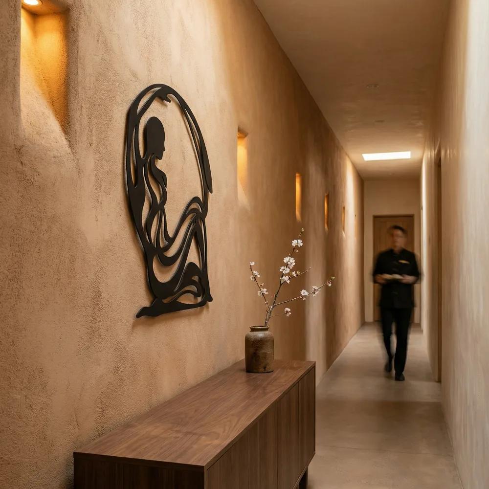 Abstract Female Figure Metal Wall Art – Contemplative Embrace, Primary Bedroom Decor — 9
