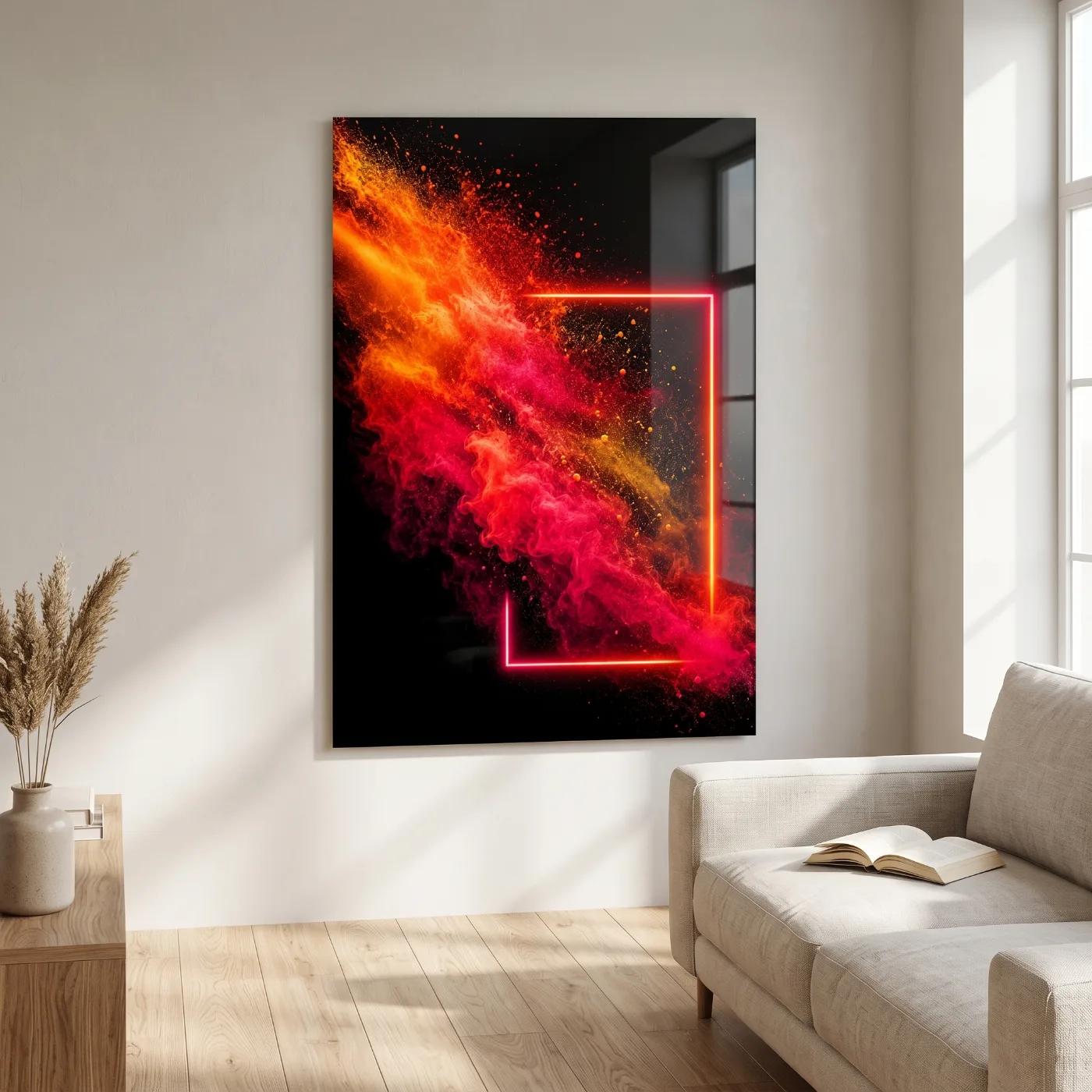 Neon Smoke Abstract Pink Orange Black | Tempered Glass Wall Art — 2