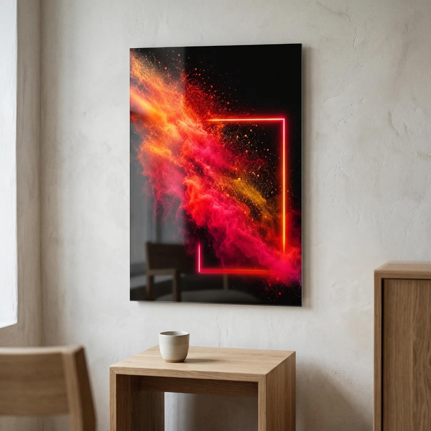 Neon Smoke Abstract Pink Orange Black | Tempered Glass Wall Art — 3