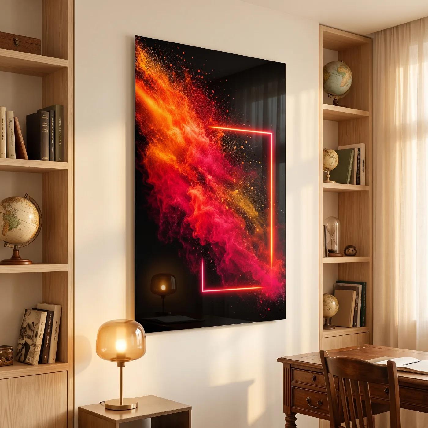 Neon Smoke Abstract Pink Orange Black | Tempered Glass Wall Art — 4