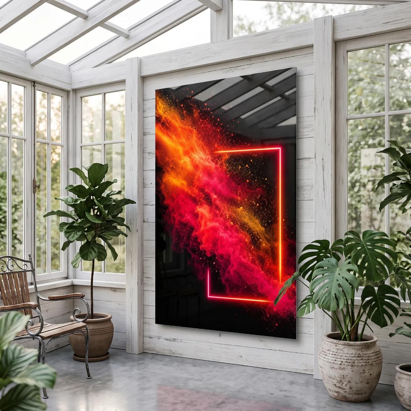 Neon Smoke Abstract Pink Orange Black | Tempered Glass Wall Art — 5