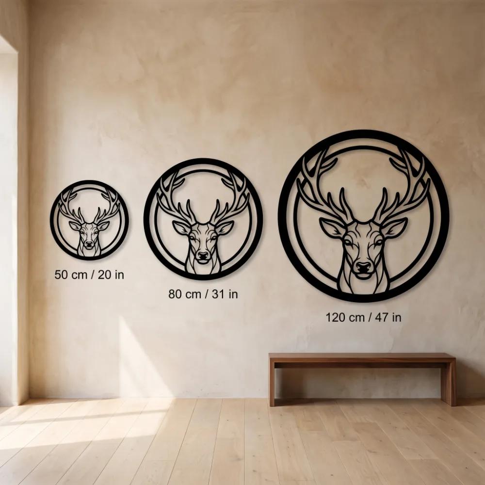 Stag Head Circle Metal Wall Art – Antler Vigil, LED Backlit Lodge Living Room Decor — 11