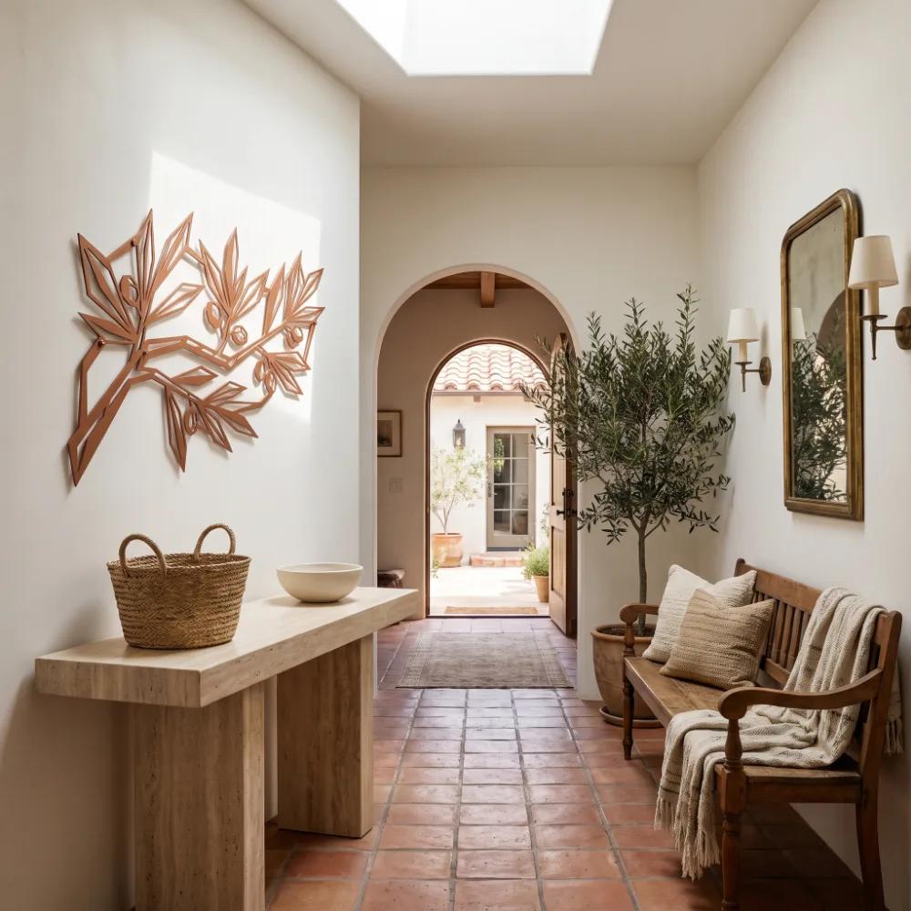 Geometric Olive Branch Metal Wall Art – Peace Facet, Mediterranean Dining Room Decor — 2