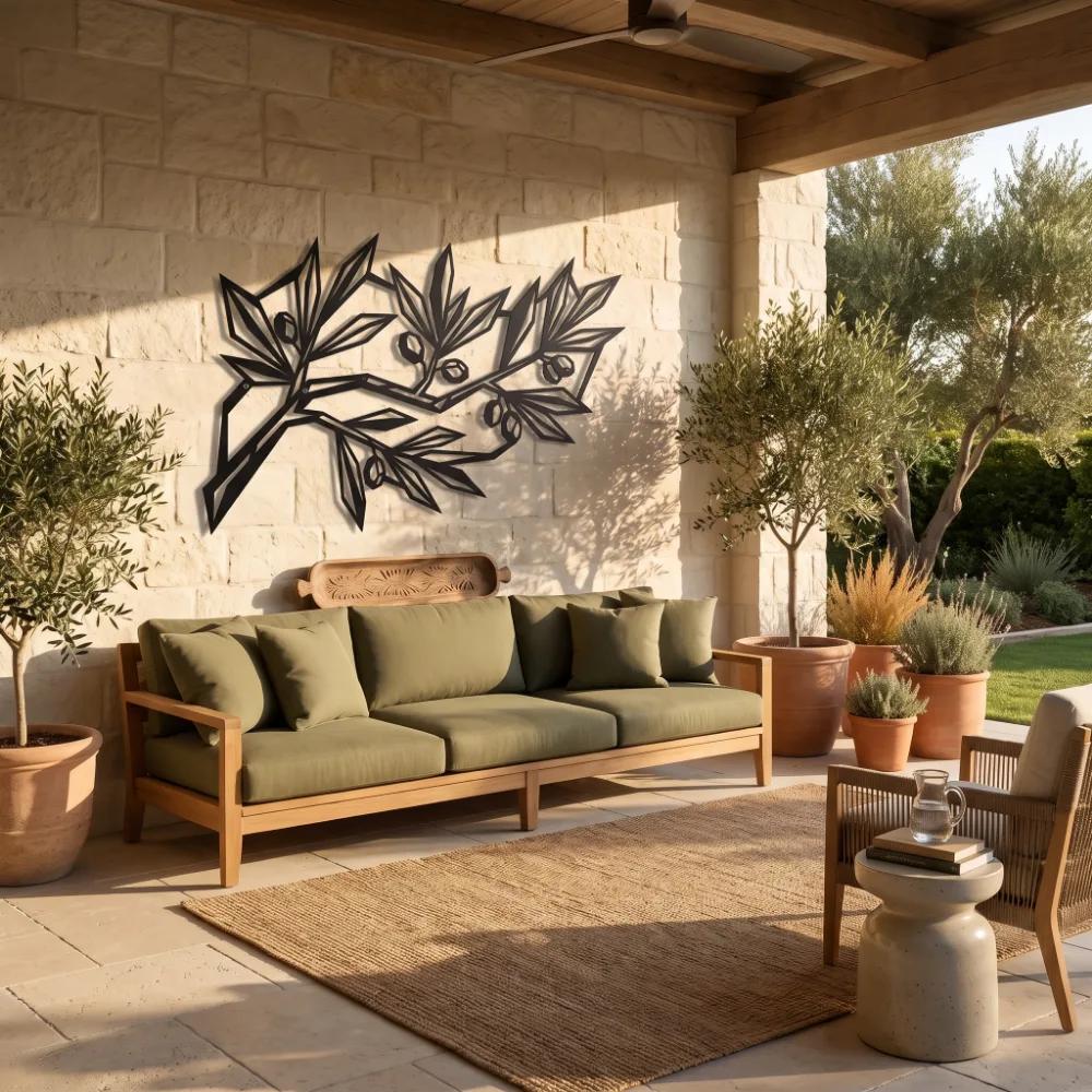 Geometric Olive Branch Metal Wall Art – Peace Facet, Mediterranean Dining Room Decor — 4