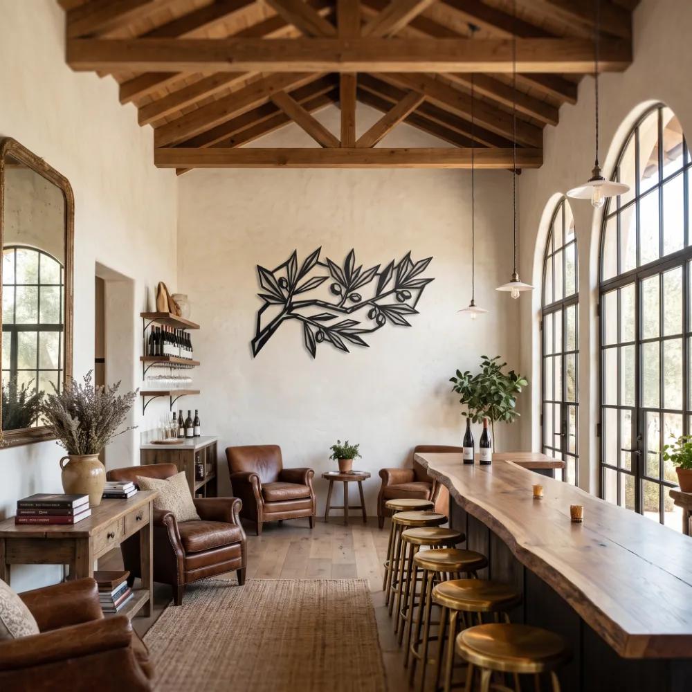 Geometric Olive Branch Metal Wall Art – Peace Facet, Mediterranean Dining Room Decor — 5