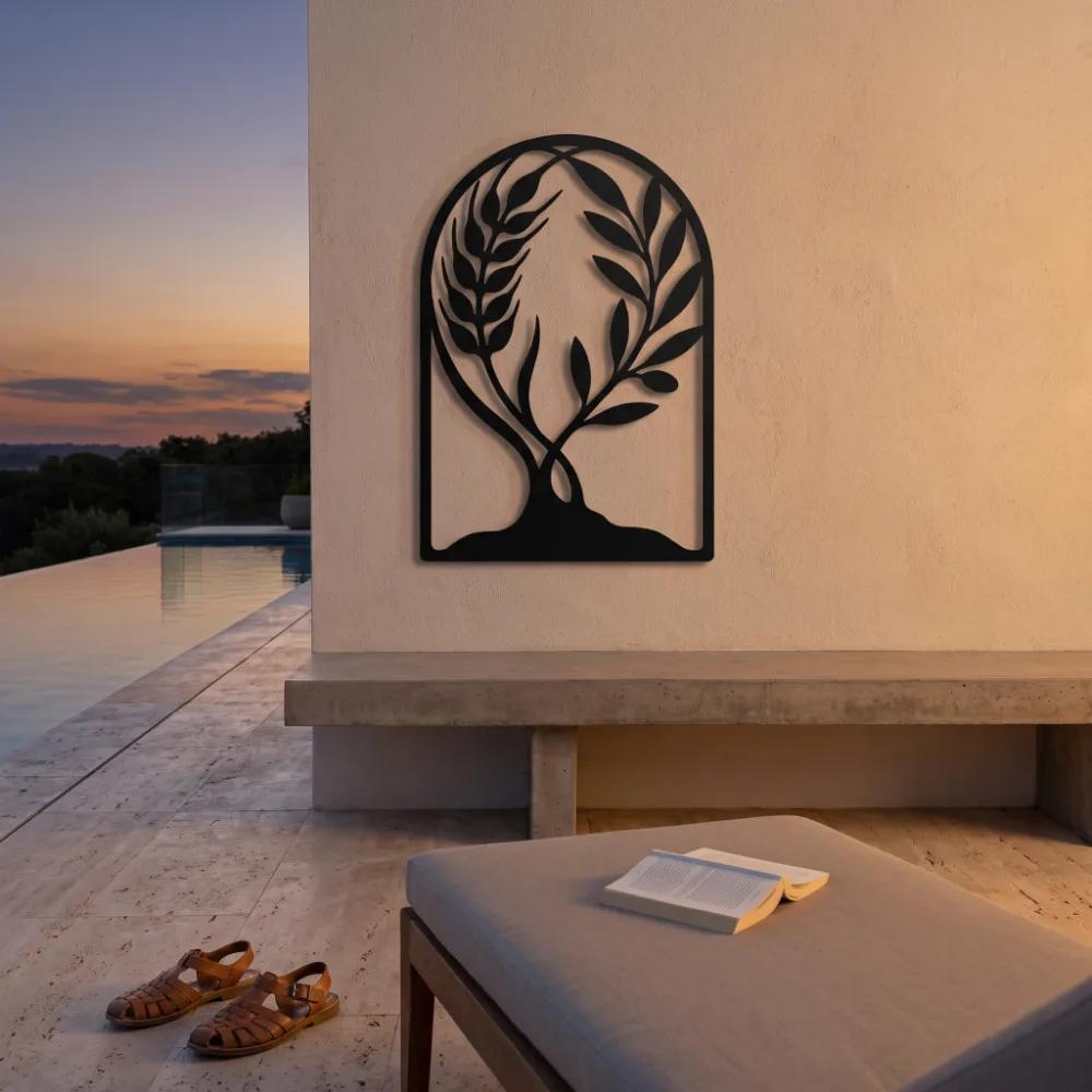 Botanical Metal Wall Art – Grain & Grace, Wheat Olive Branch Living Room Decor — 4