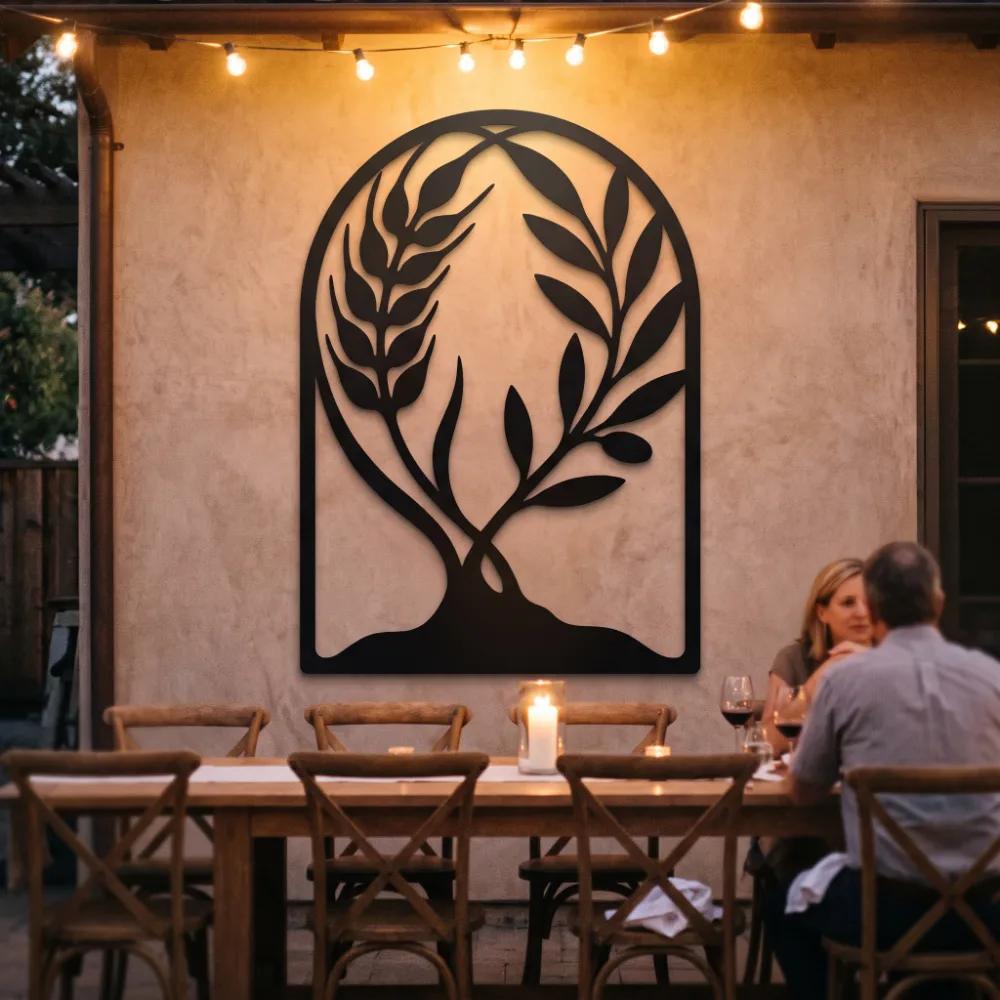 Botanical Metal Wall Art – Grain & Grace, Wheat Olive Branch Living Room Decor — 5