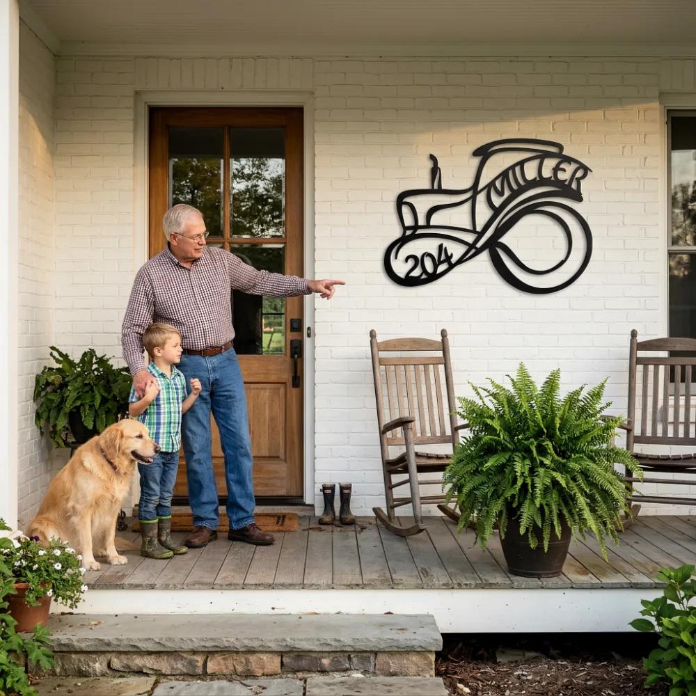Custom Tractor Family Name Metal Wall Art – Heritage Harvest, Farmhouse Porch Decor — 9