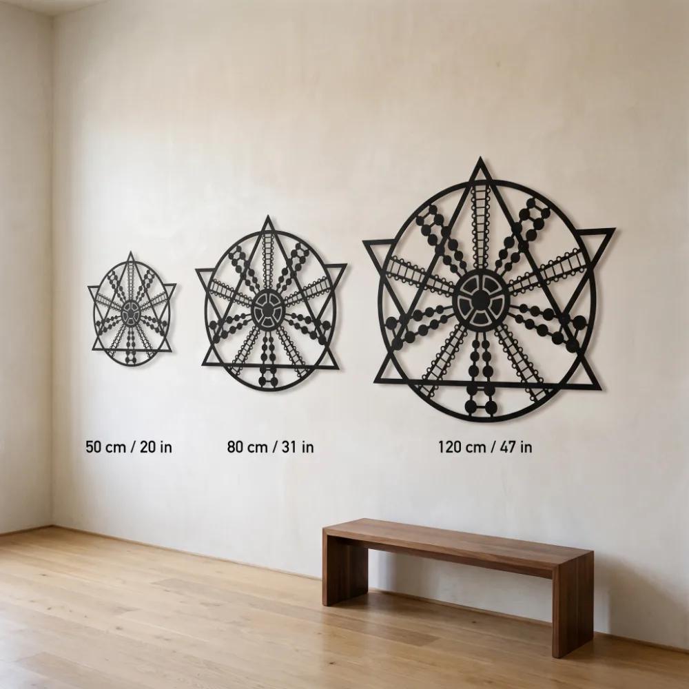 Sacred Geometry Metal Wall Art – Solar Compass, Mandala Living Room Decor — 10