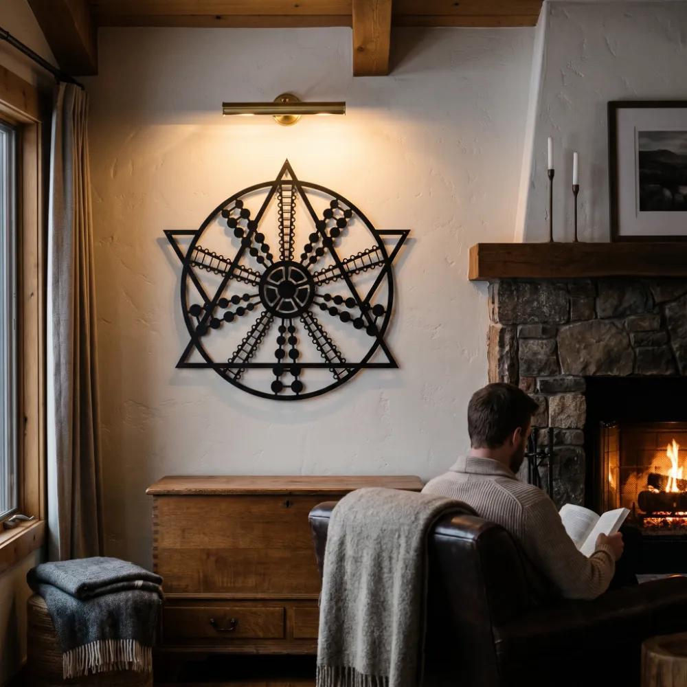 Sacred Geometry Metal Wall Art – Solar Compass, Mandala Living Room Decor — 6
