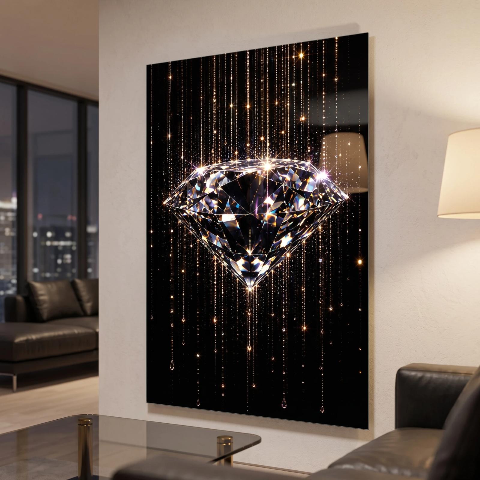 Diamond Glass Wall Art Sparkling Gemstone | Glass Wall Art