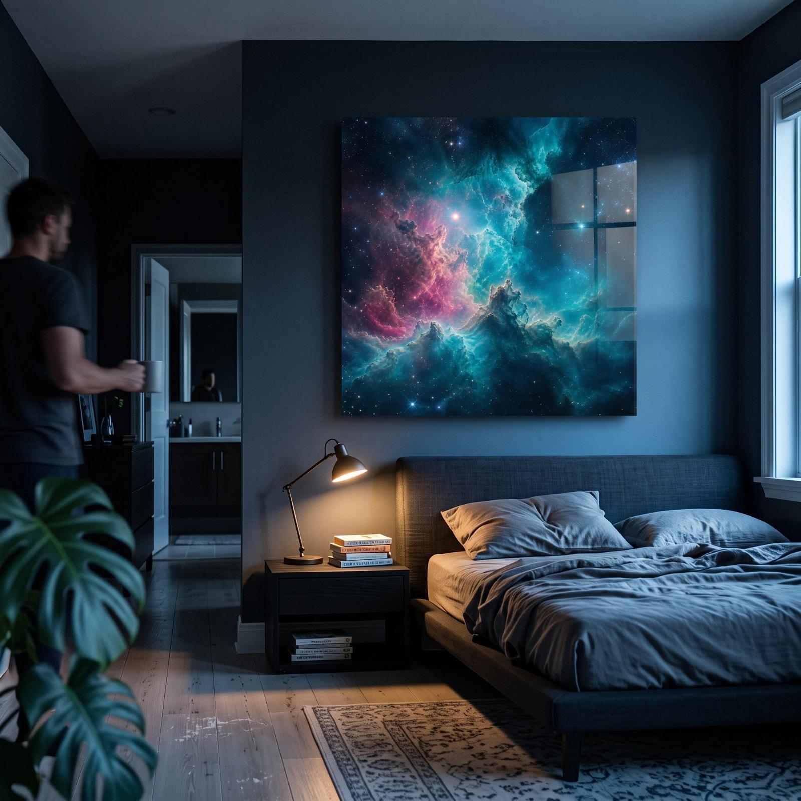 Nebula Glass Wall Art Teal Cosmic Sky | Glass Wall Art — 2