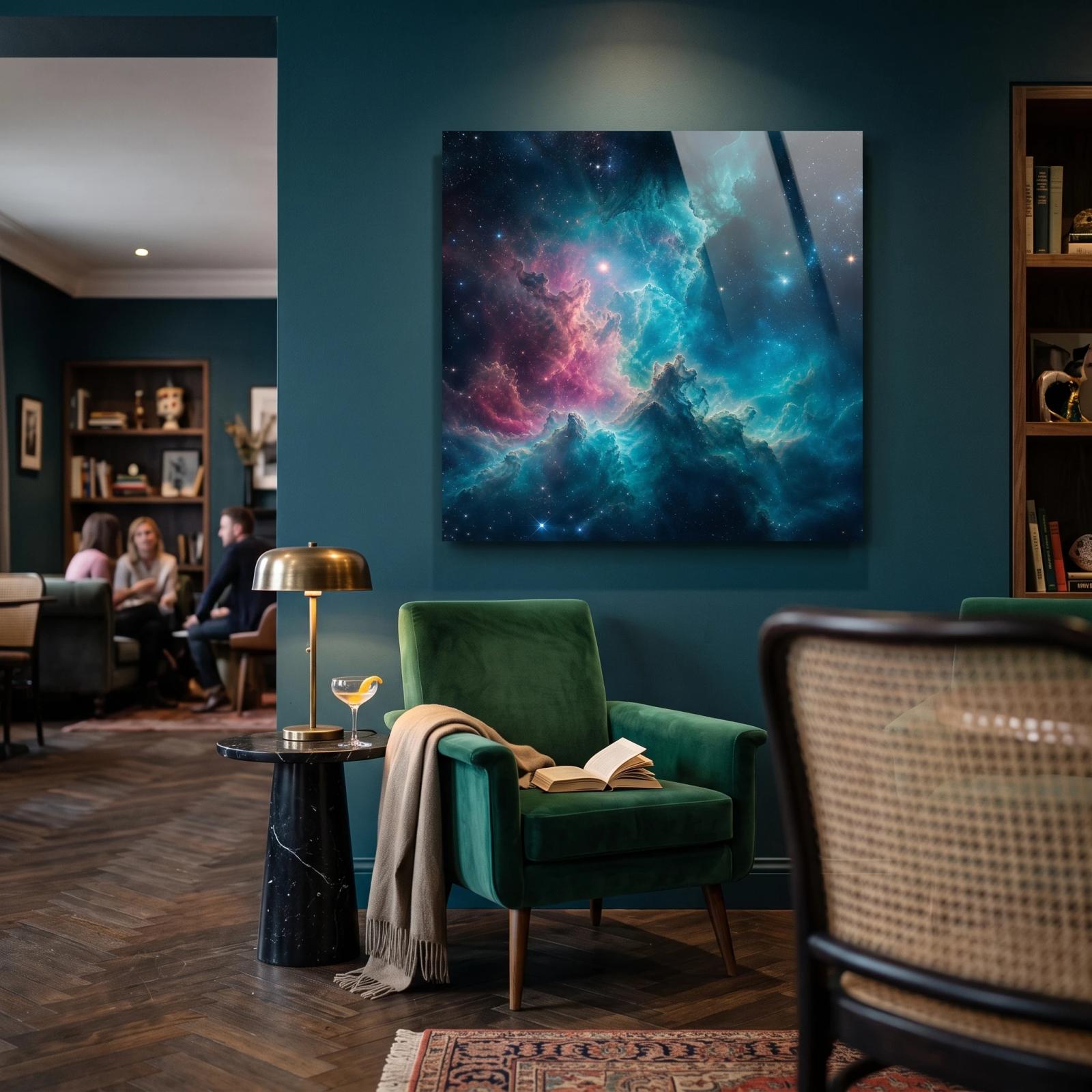 Nebula Glass Wall Art Teal Cosmic Sky | Glass Wall Art — 3