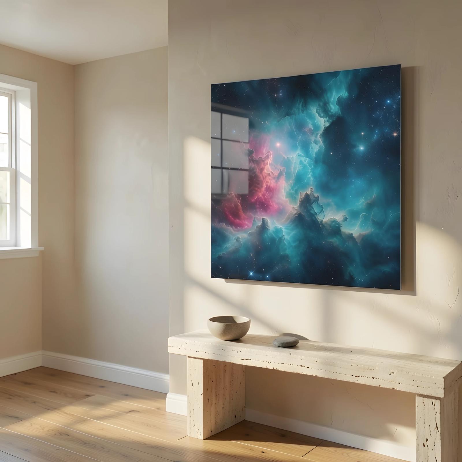 Nebula Glass Wall Art Teal Cosmic Sky | Glass Wall Art — 4
