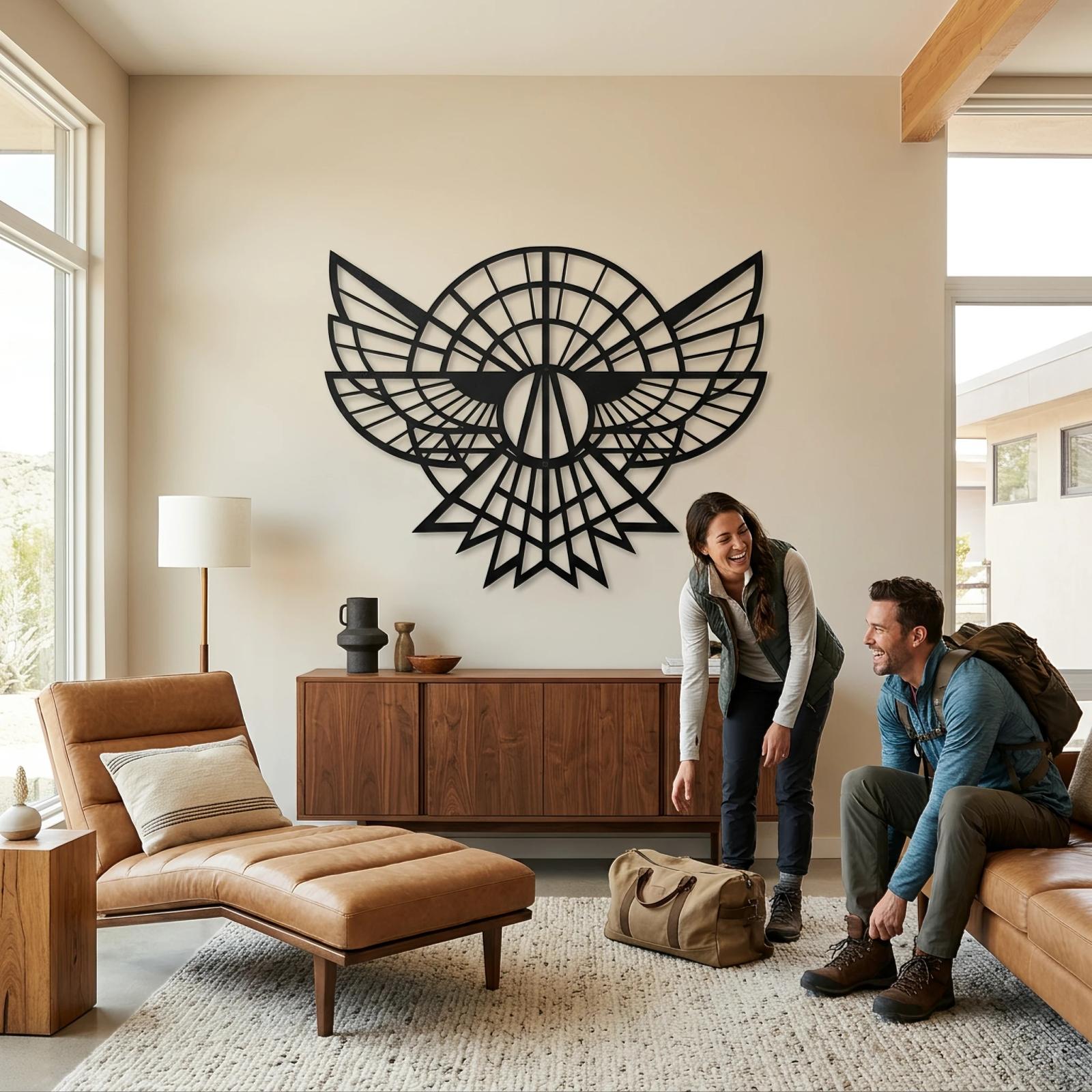 Geometric Eagle Metal Wall Art Art Deco Bird Sculpture – Apex Falcon, Modern Lodge Decor — 9