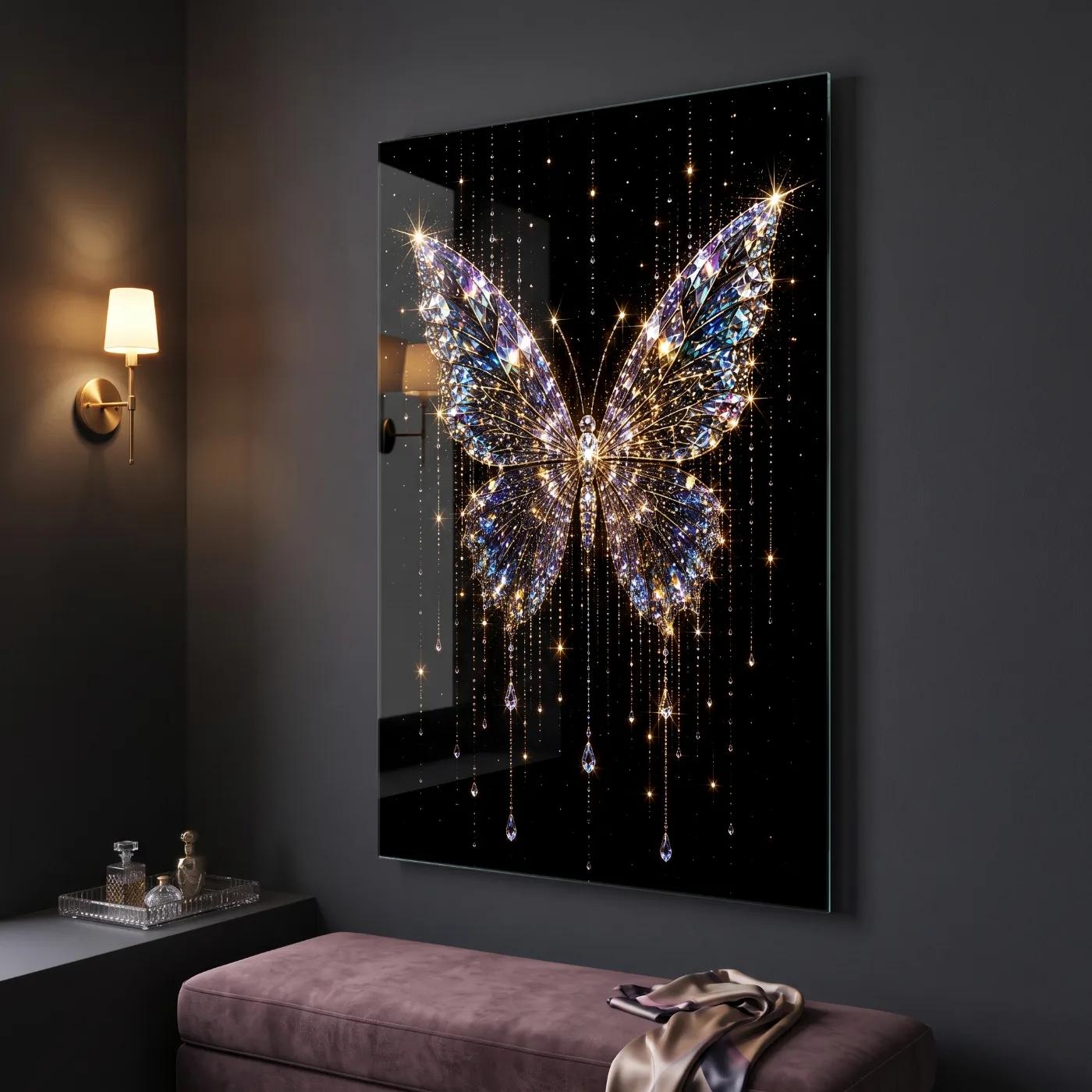 Crystal Butterfly Glass Wall Art Celestial Sparkle Glass Wall Decor