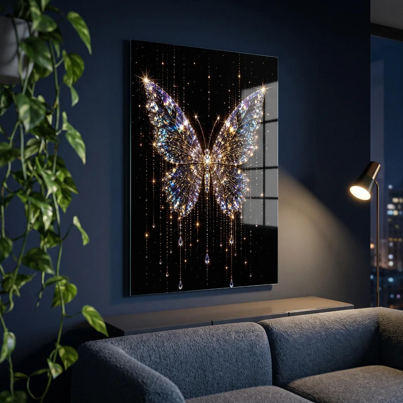 Crystal Butterfly Glass Wall Art Celestial Sparkle Glass Wall Decor — 2