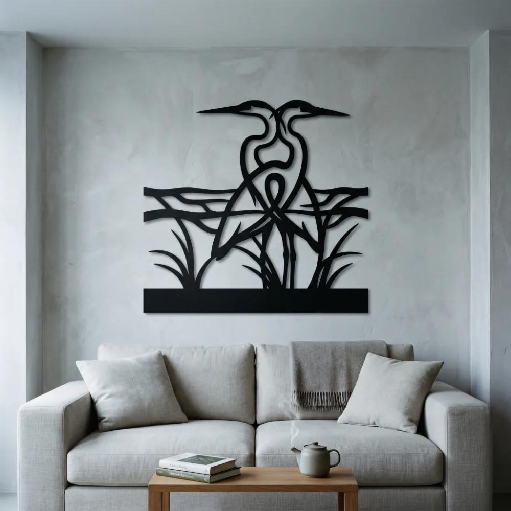 Heron Couple Metal Wall Art – Intertwined Birds, Coastal Home Decor