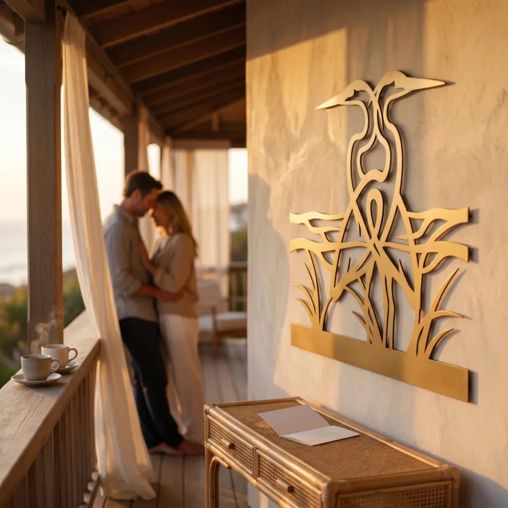 Heron Couple Metal Wall Art – Intertwined Birds, Coastal Home Decor — 9