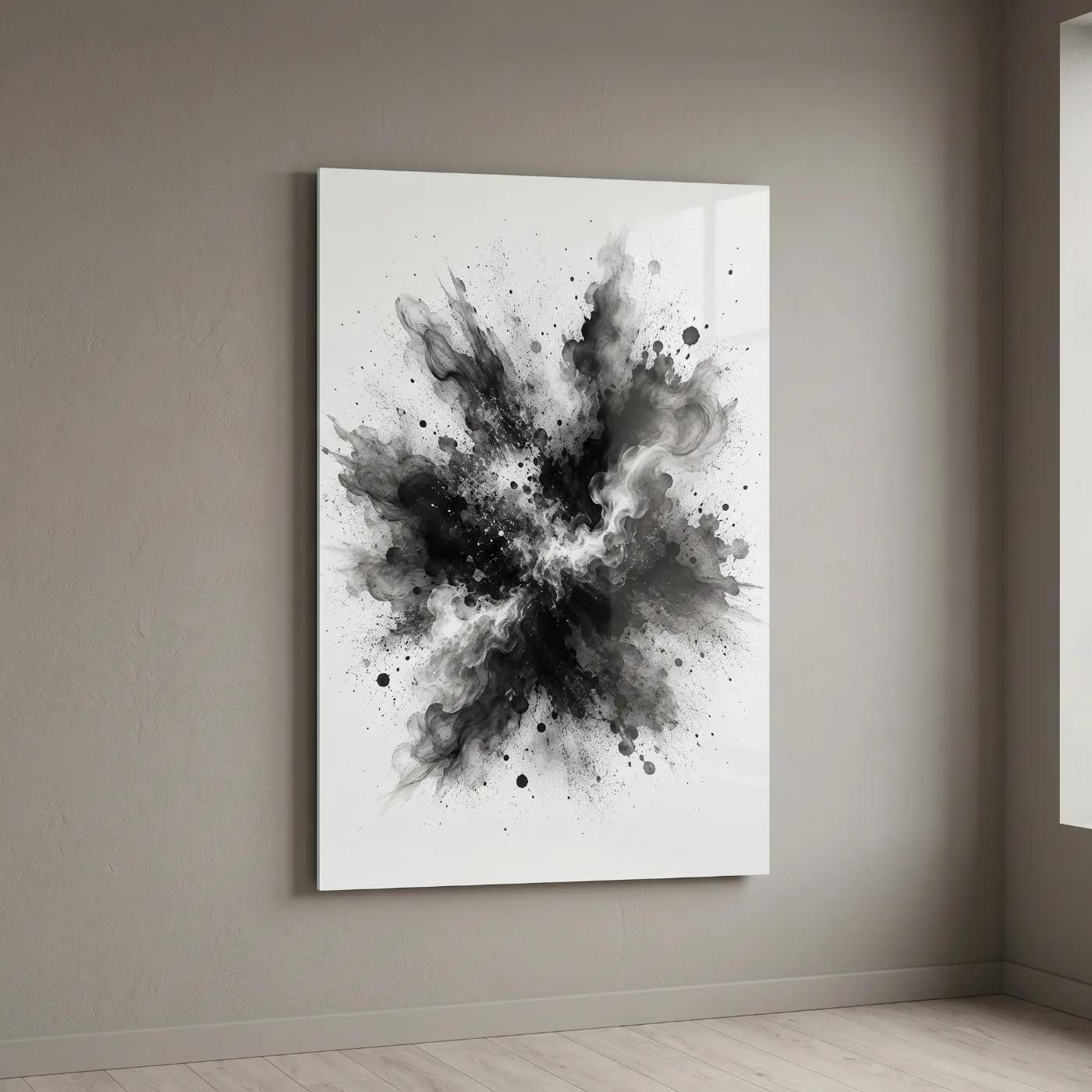 Black and White Abstract Glass Wall Art Ink Splash | Tempered Glass Print