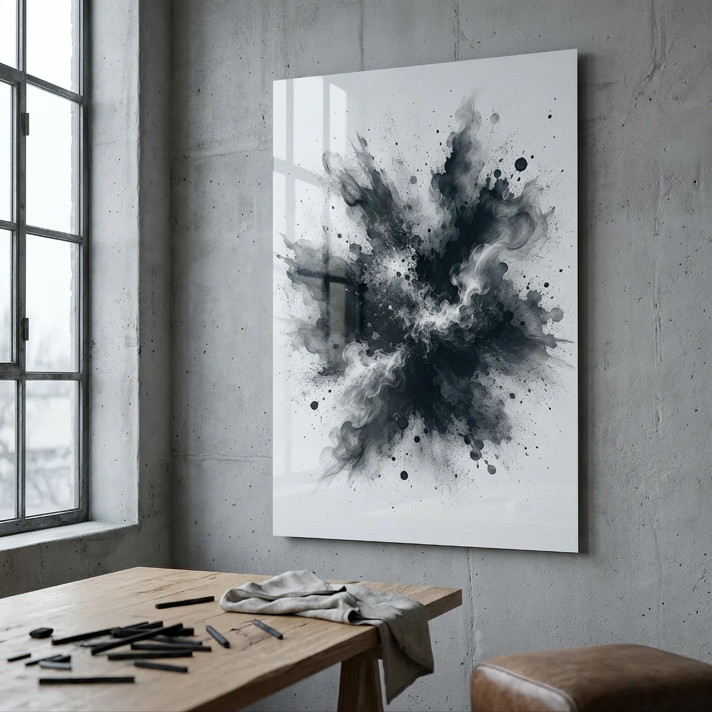 Black and White Abstract Glass Wall Art Ink Splash | Tempered Glass Print — 2