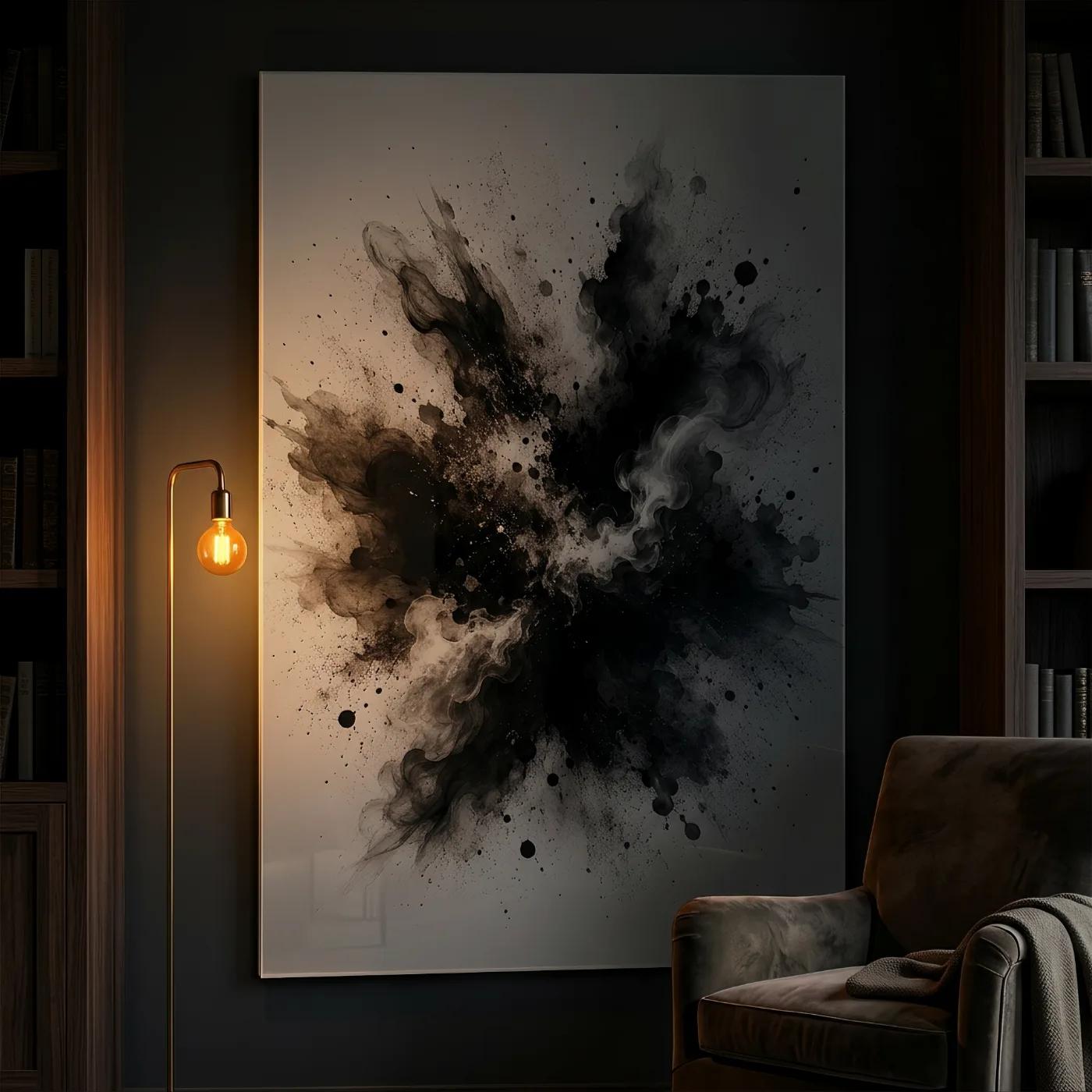 Black and White Abstract Glass Wall Art Ink Splash | Tempered Glass Print — 3