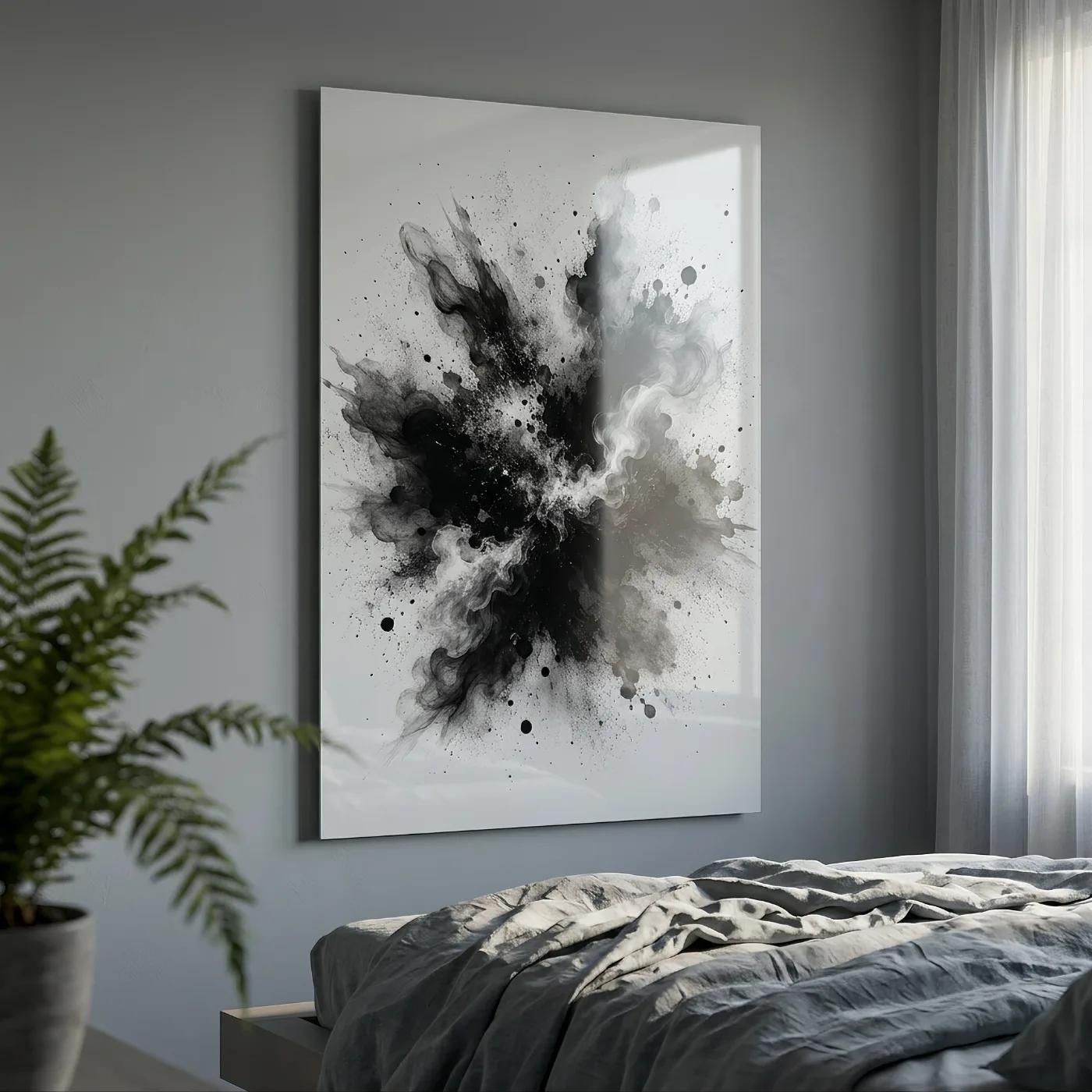Black and White Abstract Glass Wall Art Ink Splash | Tempered Glass Print — 4