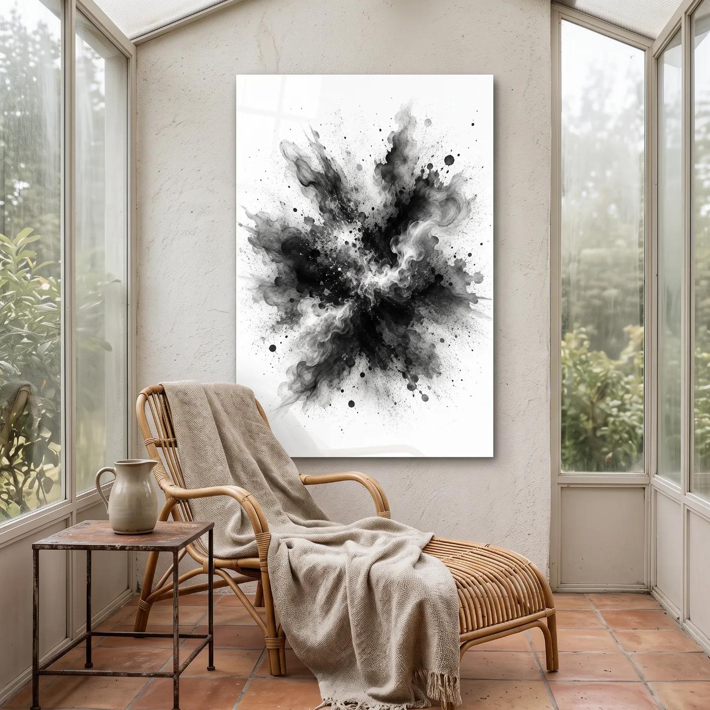 Black and White Abstract Glass Wall Art Ink Splash | Tempered Glass Print — 5