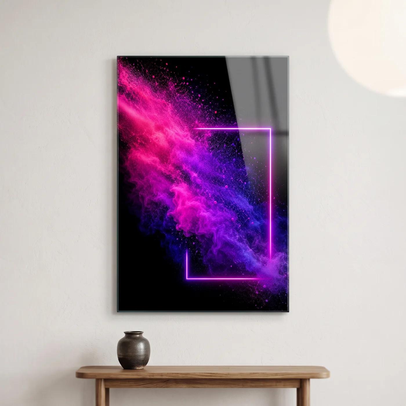 Pink Purple Abstract Wall Art Neon Powder Explosion | Glass Wall Art