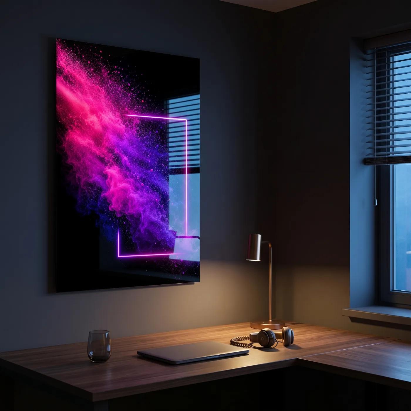 Pink Purple Abstract Wall Art Neon Powder Explosion | Glass Wall Art — 2