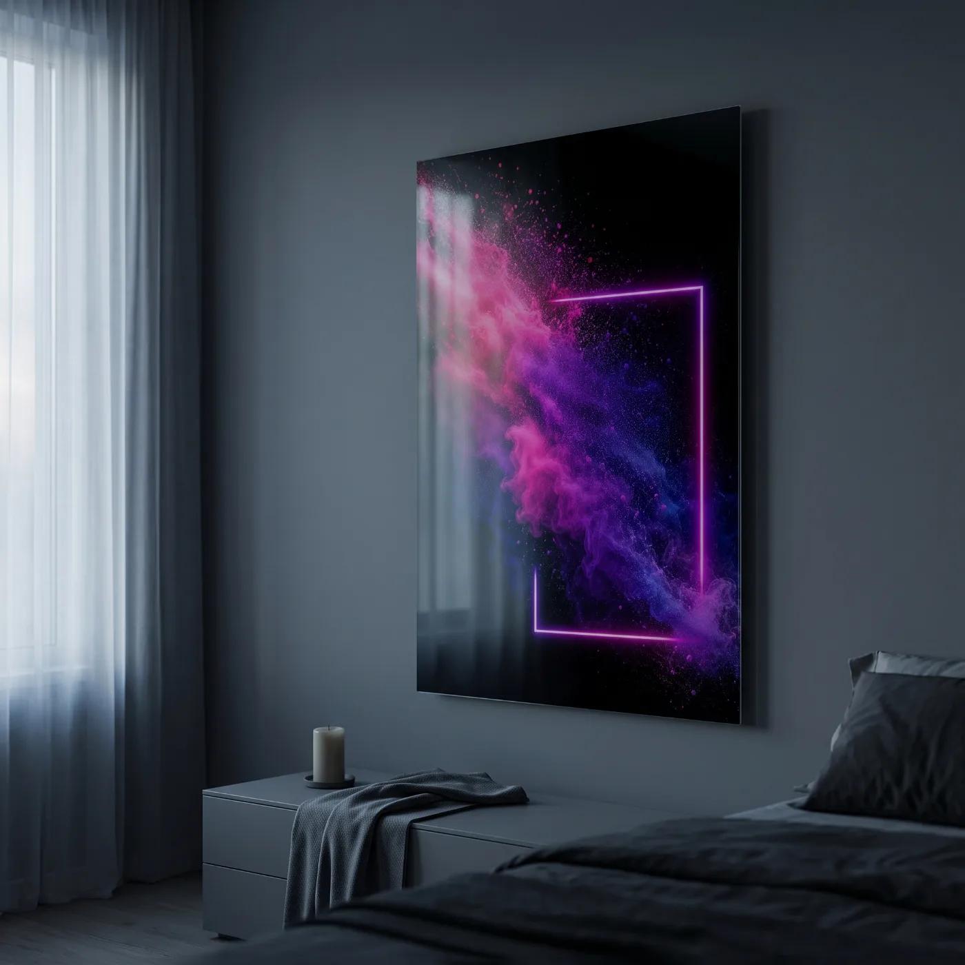 Pink Purple Abstract Wall Art Neon Powder Explosion | Glass Wall Art — 5