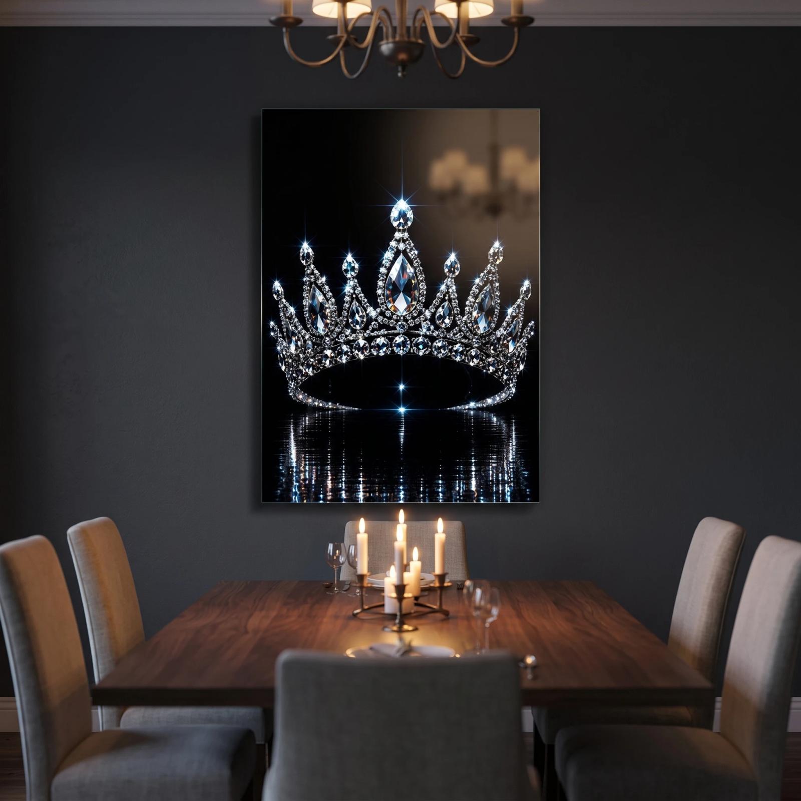 Diamond Crown Glass Wall Art Sparkling Tiara Glass Wall Decor — 2