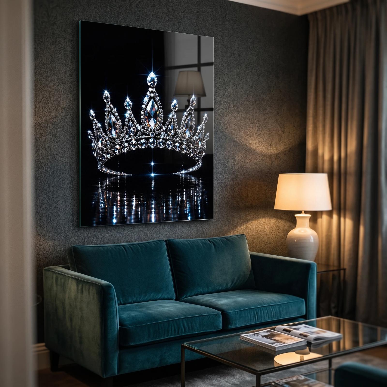 Diamond Crown Glass Wall Art Sparkling Tiara Glass Wall Decor — 3