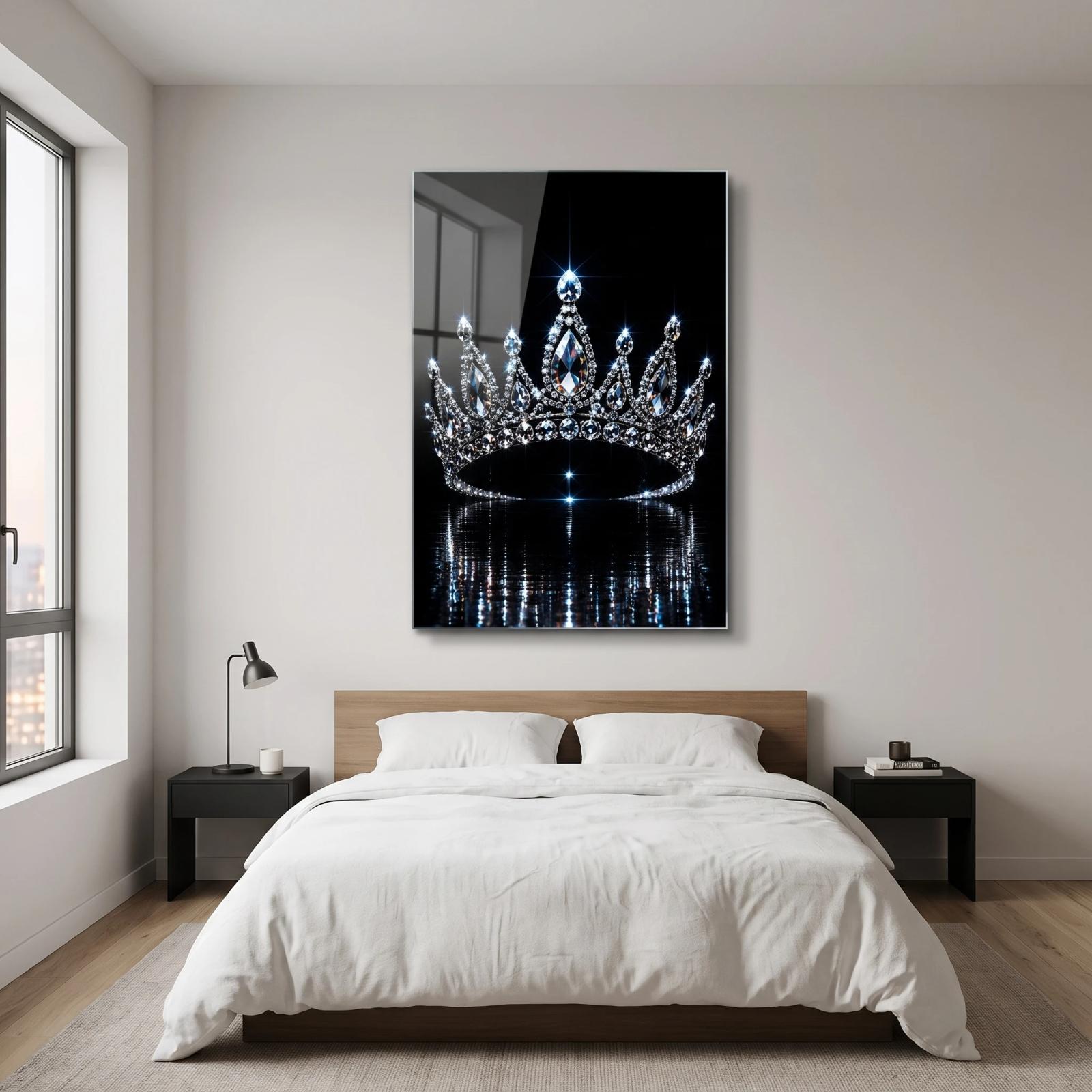 Diamond Crown Glass Wall Art Sparkling Tiara Glass Wall Decor — 4
