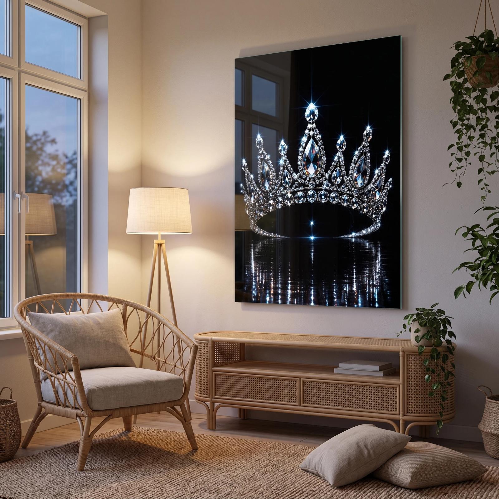 Diamond Crown Glass Wall Art Sparkling Tiara Glass Wall Decor — 5
