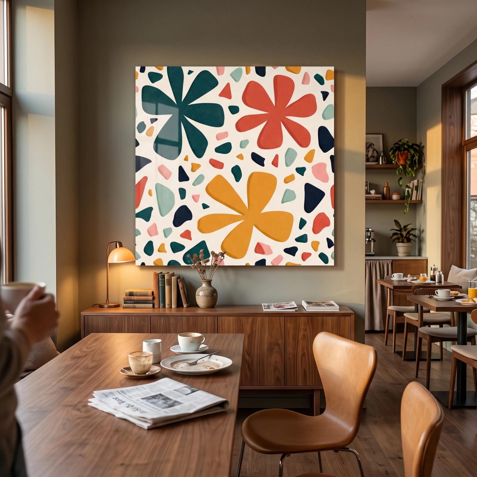 Retro Daisy Terrazzo Colorful Mid-Century Glass Wall Art — 3