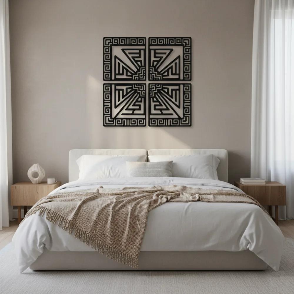 Geometric Metal Wall Art – Aztec Labyrinth, Modern Living Room Decor — 4