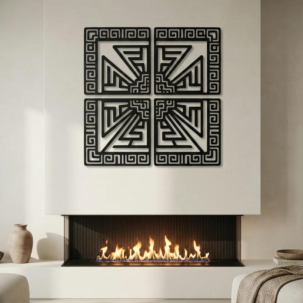 Geometric Metal Wall Art – Aztec Labyrinth, Modern Living Room Decor — 5