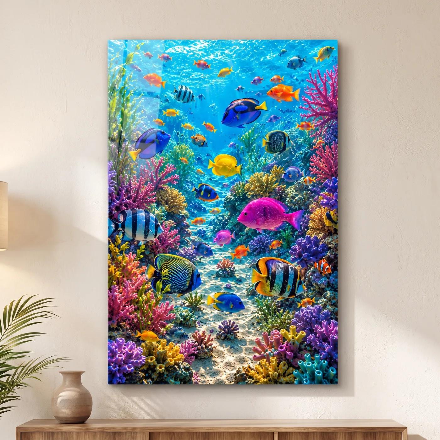 Tropical Fish Glass Wall Art Coral Reef Ocean Glass Wall Decor