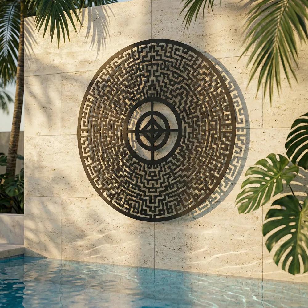 Abstract Labyrinth Metal Wall Art – Intricate Maze Mandala, Modern Living Room Decor