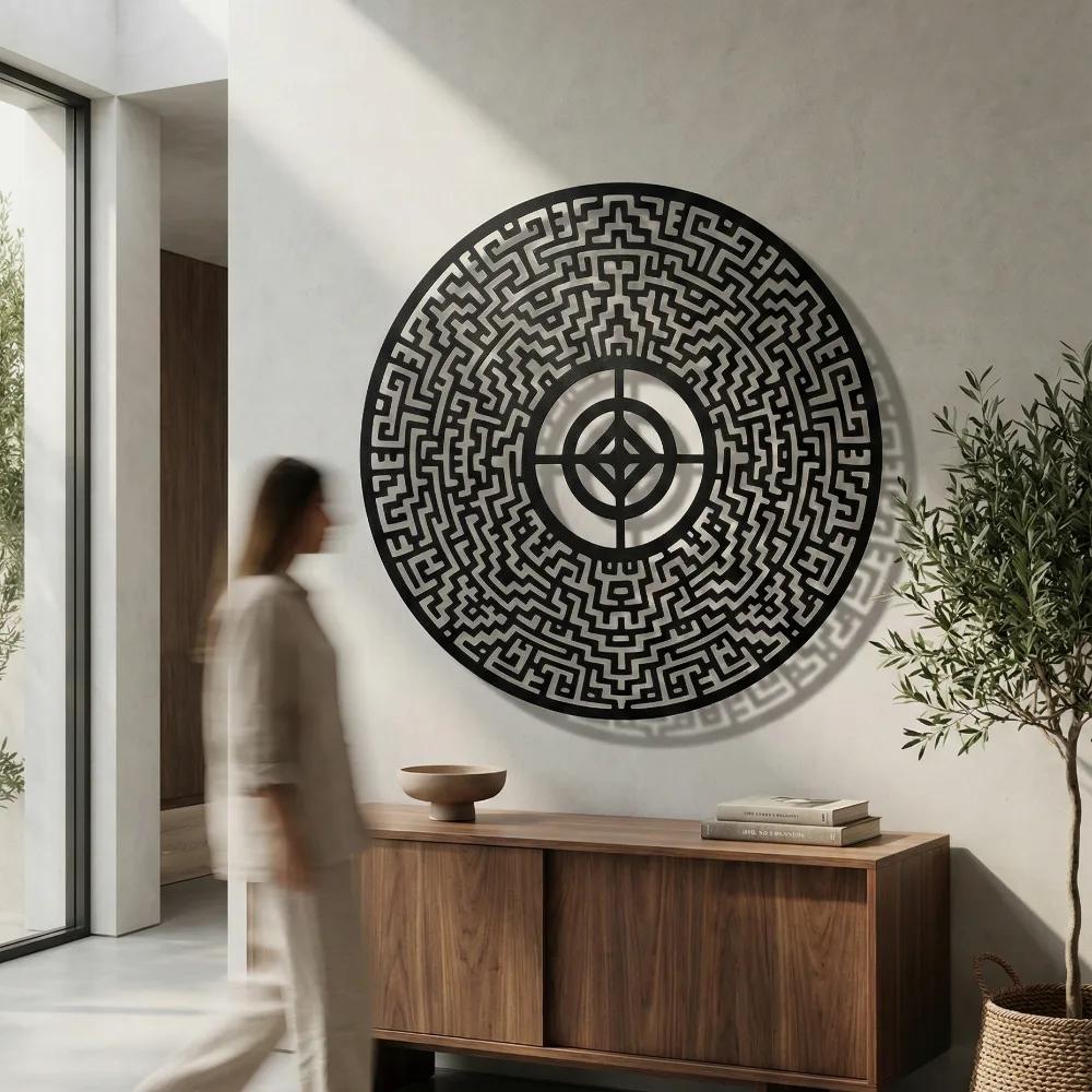 Abstract Labyrinth Metal Wall Art – Intricate Maze Mandala, Modern Living Room Decor — 6