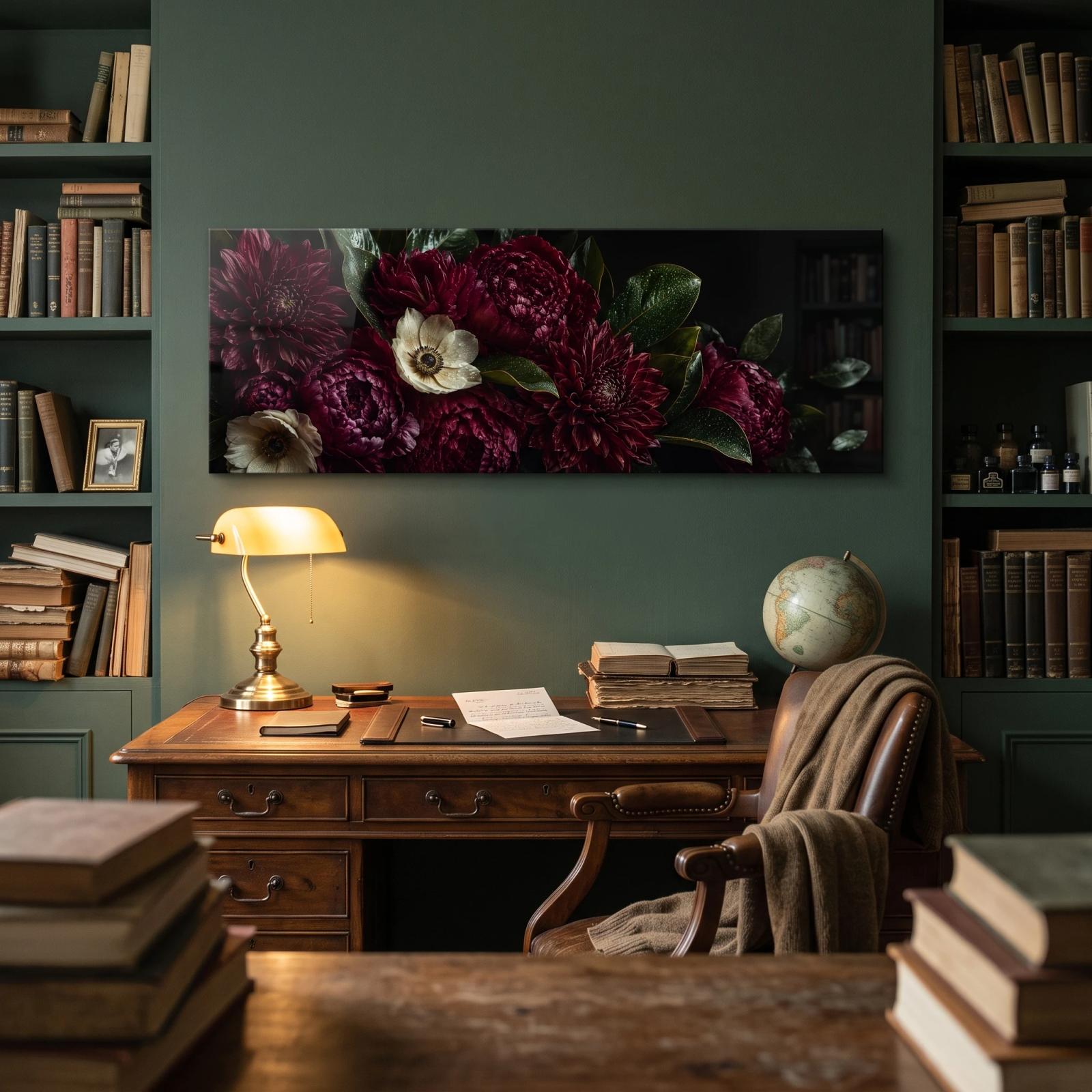 Dark Floral Glass Wall Art Moody Burgundy Peony Glass Wall Decor — 5