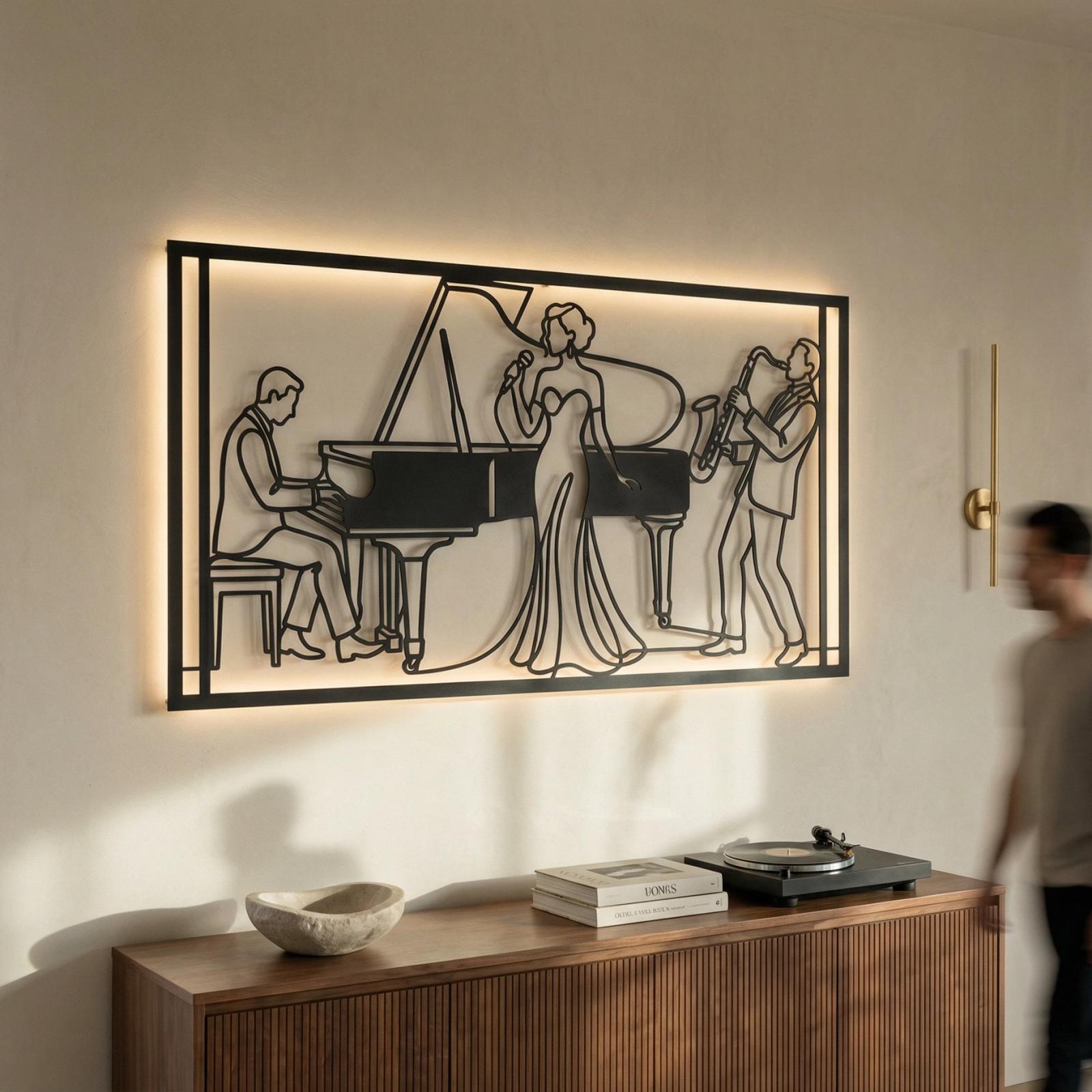 Jazz Band Metal Wall Art – The Midnight Trio, Home Bar Decor