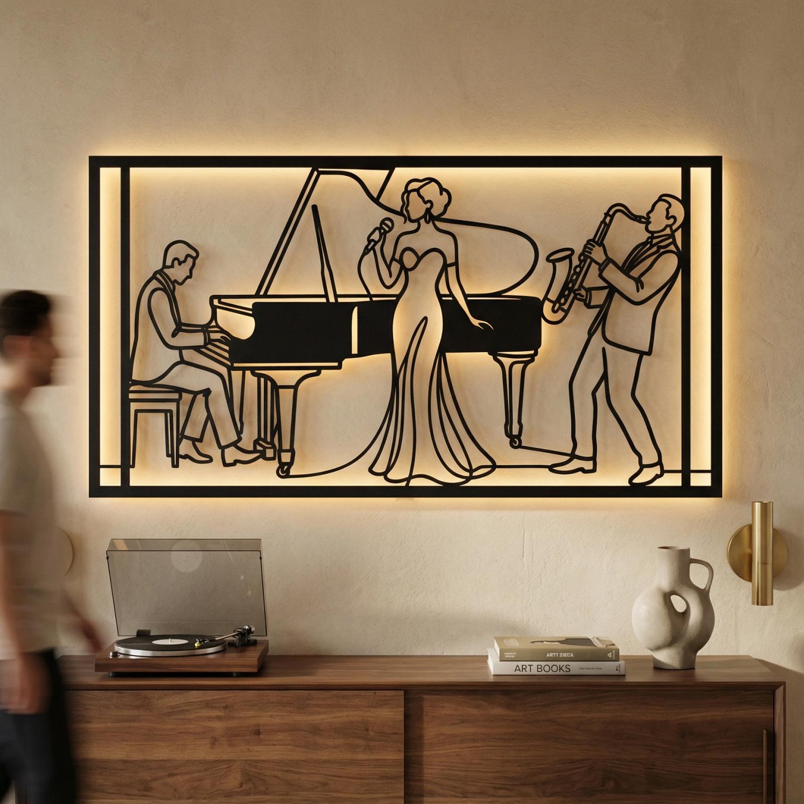 Jazz Band Metal Wall Art – The Midnight Trio, Home Bar Decor — 4