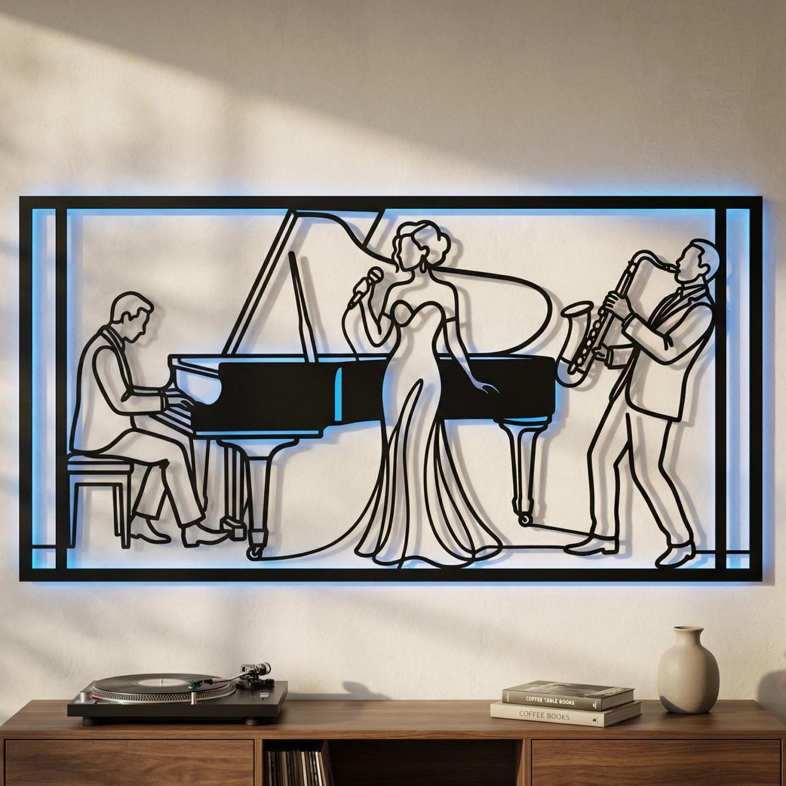 Jazz Band Metal Wall Art – The Midnight Trio, Home Bar Decor — 7
