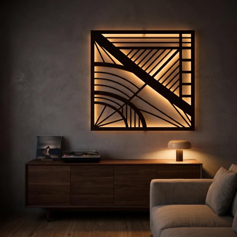 Art Deco Geometric Metal Wall Art with LED – Meridian Deco, Living Room Decor