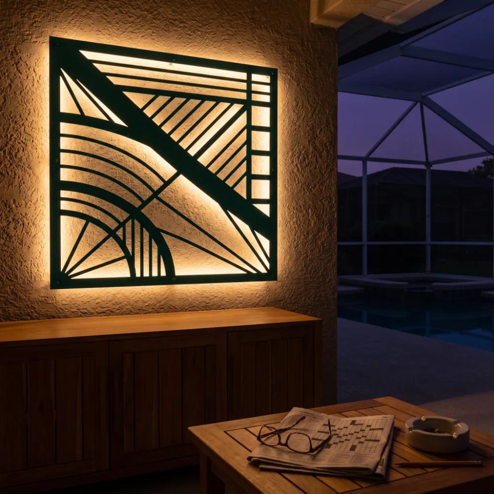 Art Deco Geometric Metal Wall Art with LED – Meridian Deco, Living Room Decor — 2
