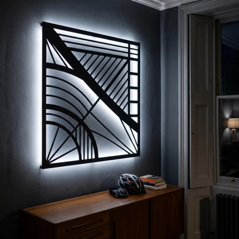 Art Deco Geometric Metal Wall Art with LED – Meridian Deco, Living Room Decor — 6